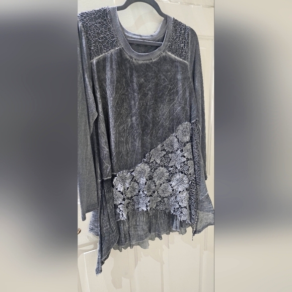 Simply Couture Woman's Grey XL Lace Whimsy Fairy Sheer Lagenlook Boho Tunic - Picture 1 of 7